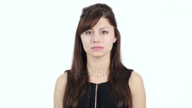 Genç kız, beyaz arka plan şok