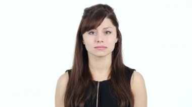 Dikkatli bir şekilde, gizli dinleme kız beyaz arka plan
