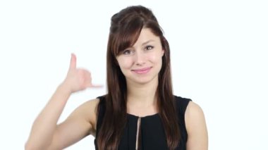 Bizi arayın, bize ulaşın, genç kız tarafından jest