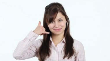 Bizi arayın, bize ulaşın, genç kız tarafından jest