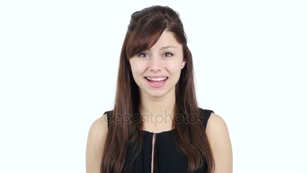 Excited Young Girl Celebrating Success, White Background — Stock Video