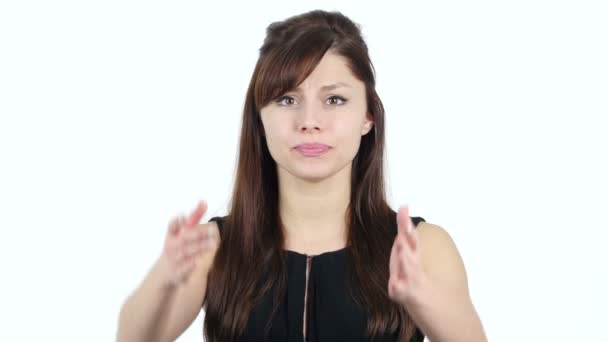 Young Girl Upset by Loss, White Background — Stock Video