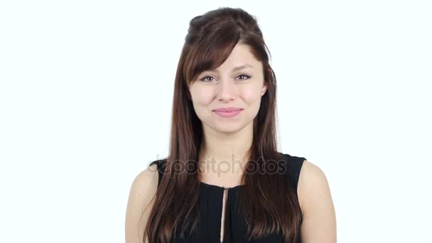 Heart Sign by Young Girl in Love, White Background — Stock Video