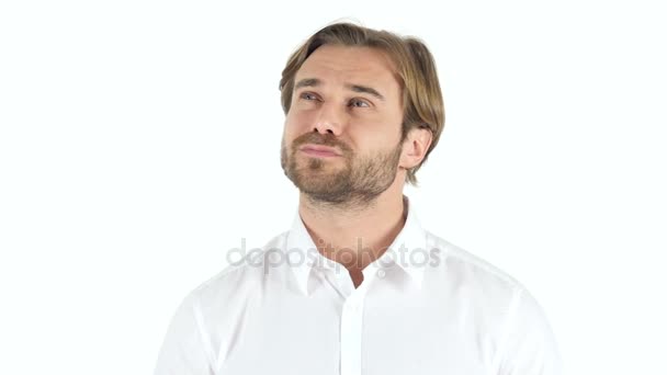 Thinking Pensive Man, white Background — Stock Video