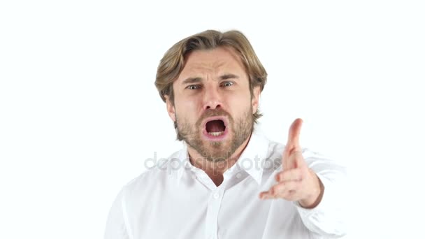 Angry Yelling Man on white Background — Stock Video