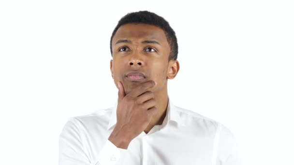 Thinking Pensive Black Man on White Background — Stock Video