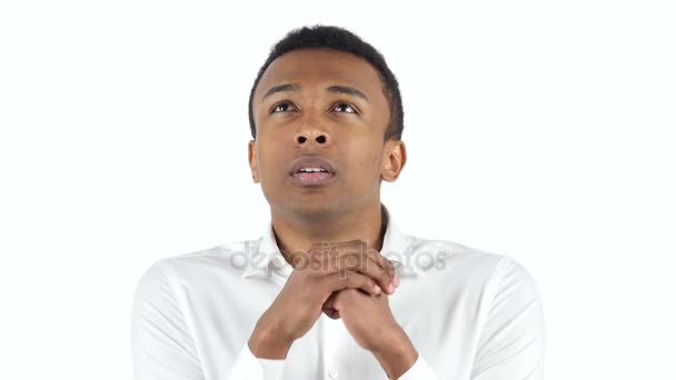 Praying Black Man on White Background — Stock Video