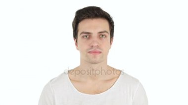 Baş ağrısı, sinirli yakışıklı adam, beyaz arka plan