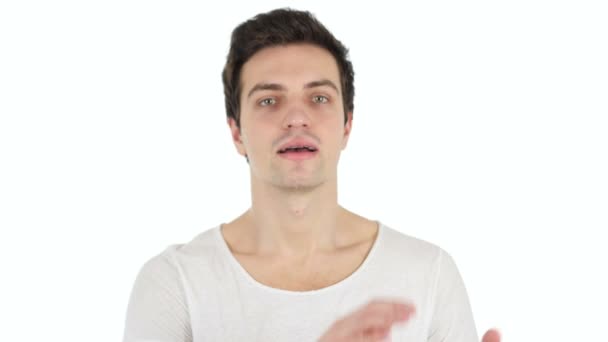 Tleskání, tleskají pohledný muž, bílé pozadí — Stock video