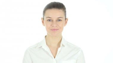 Kadın, beyaz arka plan jesti davet