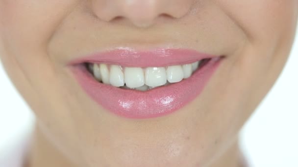 Smiling Beautiful Woman Lips and Teeth — Stock Video