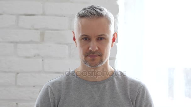 Portrait of Middle Aged Man Sitting in Office — Stock Video