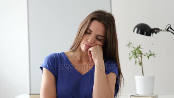 Beautiful Tired Woman Sleeping in Office — Stock Video