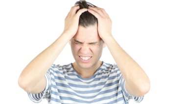 Stresli adam Annoyed iş, beyaz arka plan tarafından