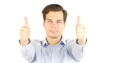 Heyecanlı işadamı başparmak gösterilmesini