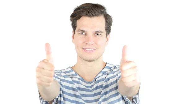 Portrait rapproché de Happy Man pouces vers le haut avec les deux mains — Photo