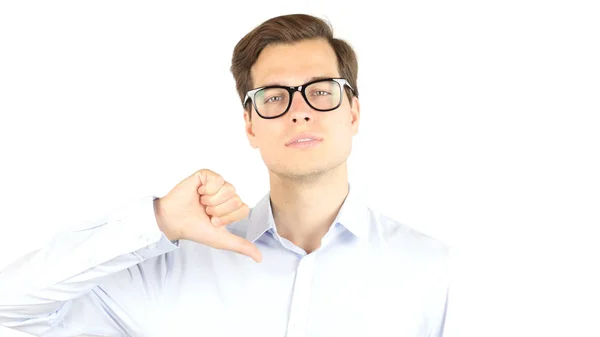 Ondernemer boos en woedend toont duimen naar beneden — Stockfoto