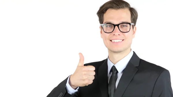 Cheerful chefe bussiness homem mostrando polegares para cima sinal de sucesso — Fotografia de Stock