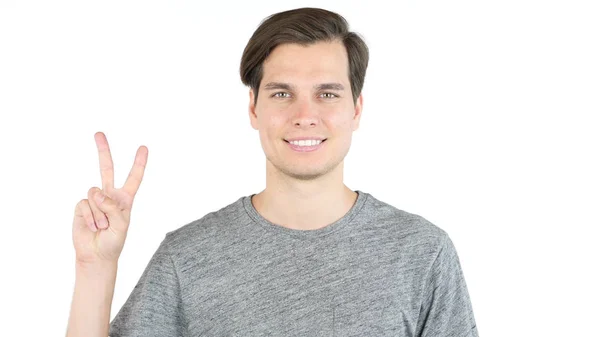 Man showing two fingers or victory sign, isolated, studio — Stock Photo, Image