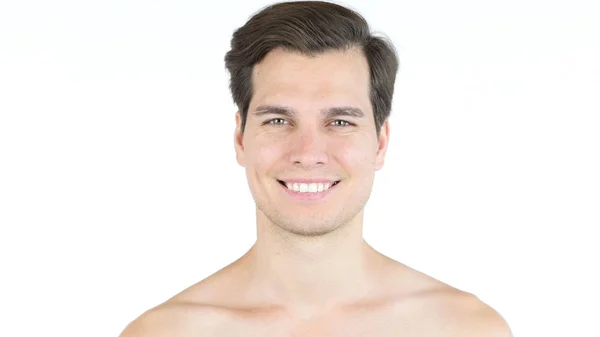 Retrato de hombre guapo con gran sonrisa sin camisa —  Fotos de Stock