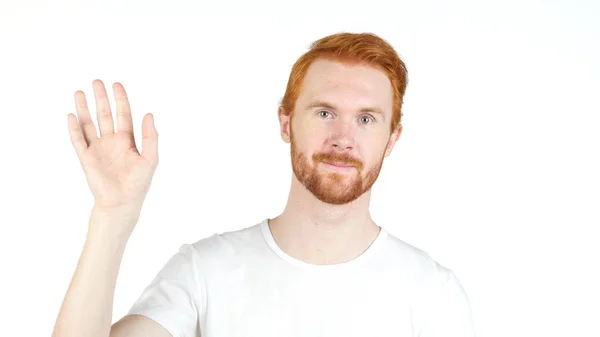 Glück und Menschen-Konzept - Mann mit rotem Haar winkt — Stockfoto