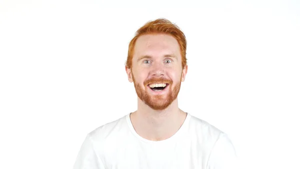 Uomo felice stupito con i capelli rossi, di successo — Foto Stock