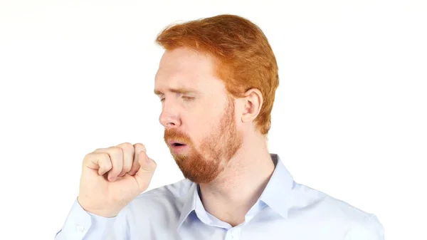 Red Hair man coughing on white background — Stock Photo, Image