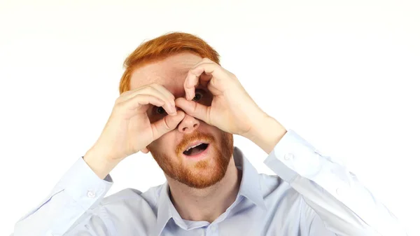 Portret van een zakenman met verrekijkers, op zoek naar kansen , — Stockfoto