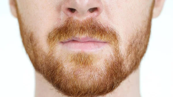 Detailliertes Bild eines jungen Mannes Gesicht aus nächster Nähe, rotes Haar Bart — Stockfoto