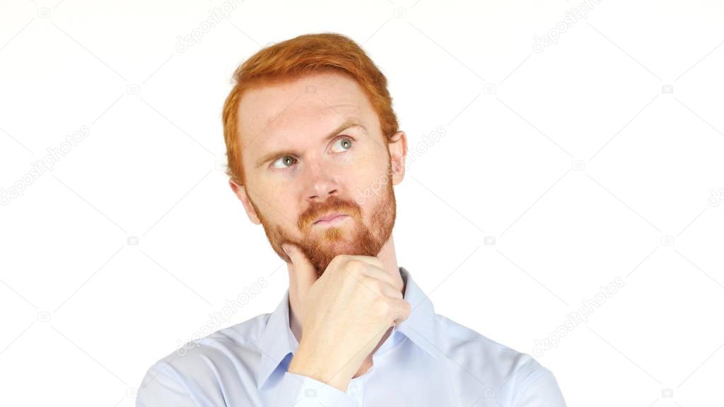 Red Hair Serious business man thinking, white background