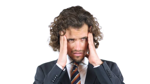 Tired and stressed businessman, Curly Hairs — Stock Photo, Image