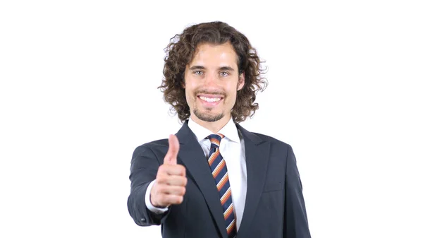 Solução de negócios, aprovar, polegares para cima, Curly Hairs — Fotografia de Stock