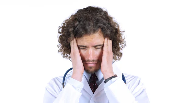 Doctor Feeling Uneasy Triste, dor de cabeça, dor — Fotografia de Stock