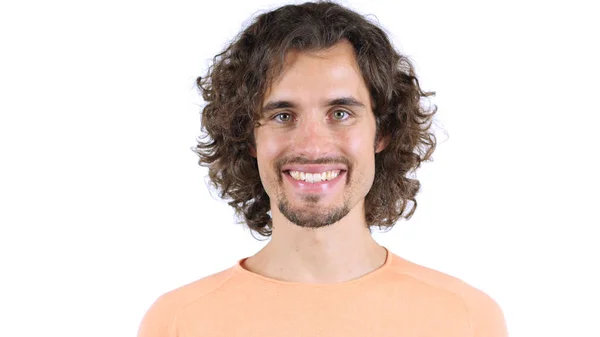 Portrét střední dospělého člověka s úsměvem proti Bílému pozadí — Stock fotografie