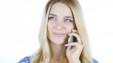 Kadın smartphone, beyaz arka plan üzerinde söz