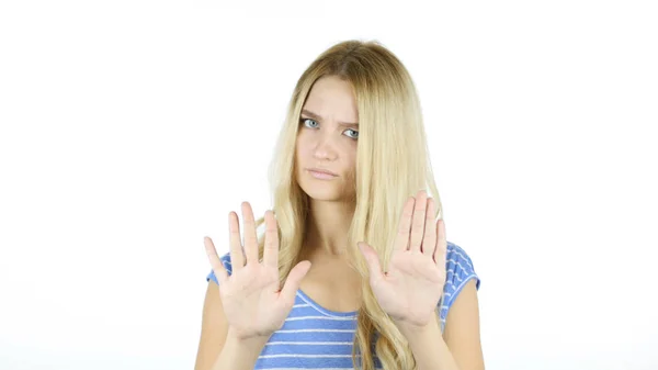 Stop, Menolak Gesture, No By Woman, White Background — Stok Foto