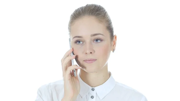 Woman Busy Using Smartphone, White Background — Stock Photo, Image