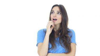 Dalgın kadın, beyaz arka plan düşünme bir fikrim var.