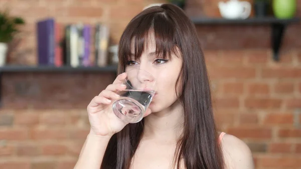 Drinking Water, Woman, Indoor — Stok Foto