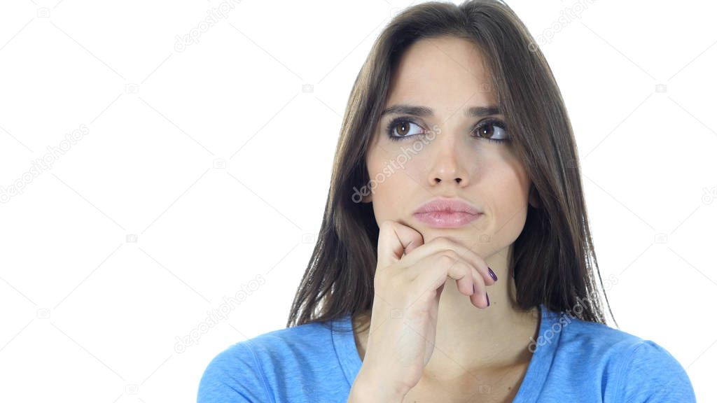 Thinking Beautiful Woman, White Background