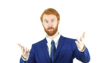 İzole jest kırmızı saç sakal işadamı tarafından davet,