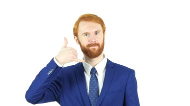 Jest kırmızı saç sakal işadamı, beyaz arka plan tarafından ara beni