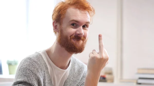 Showing Middle Finger, Man with Red Hairs — Stock Photo, Image