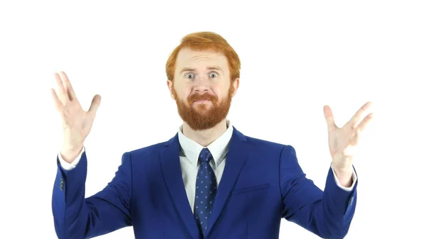 Gesto di fallimento, Uomo d'affari barba capelli rossi sconvolto, Enorme perdita — Foto Stock