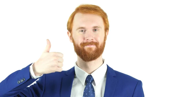 Tummen upp av rött hår skägg affärsman — Stockfoto