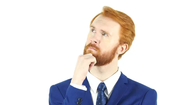 Thinking Pensive Red Hair Beard Businessman — Stock Photo, Image