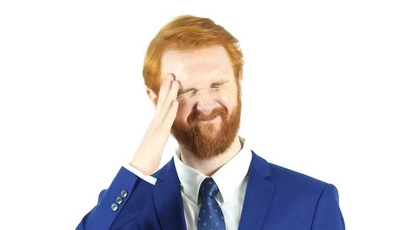 Hoofdpijn, boos rood haar baard zakenman — Stockfoto