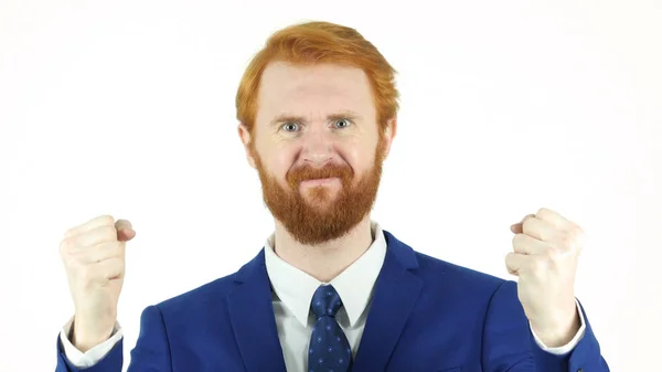 Dühös-vörös hajú szakállas üzletember portréja — Stock Fotó