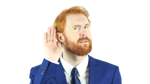 Poslech tajné, červené vlasy Beard podnikatel — Stock fotografie