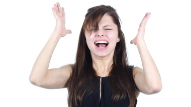 Çığlık genç kız, beyaz arka plan üzgün